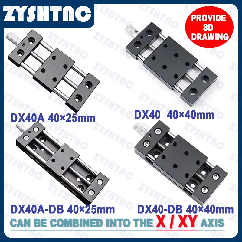 

XKNEJ precision manual slide table X-axis DX40/40A 40*40mm screw guide fine adjustment stage optical axis guide stroke 20-95mm