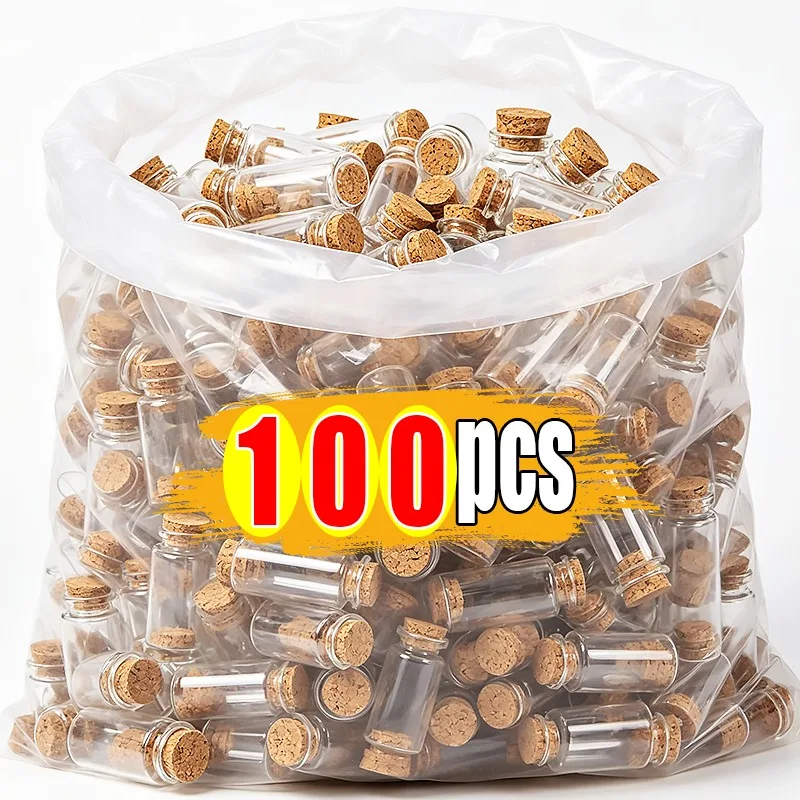 100/10PCS Transparent Mini Glass Bottles Empty Cork Stopper Message Wishing Bottle DIY Wedding Birthday Gifts Home Decor Favors