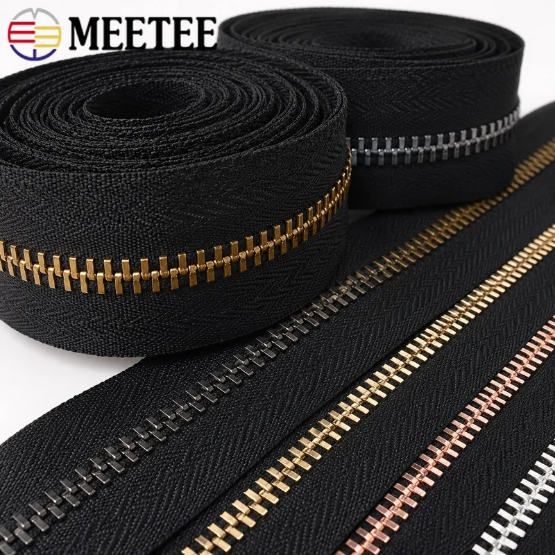 1/2/4Yards 3-8# Metal Zipper Tape Roll Continuous Coil Chain for Bags Shoes Jackets Clothing DIY Sewing Repair Accessories Kit