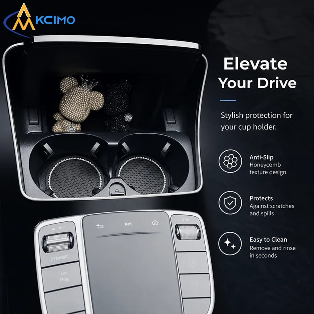 Shiny Crystal Car Cup Holder Coaster, Shock‑Absorbing Anti‑Skid Rubber Mat, Bling‑Style Vehicle Interior Ornament