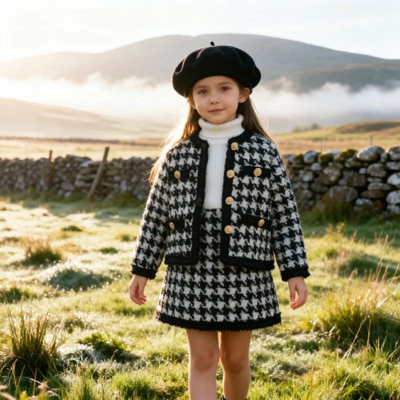 2026 New Girls Tweed Coat & Pleated Skirt 2-Piece Set Elegant Spring Autumn Formal Outfit Luxury Boutique Children's Clothes