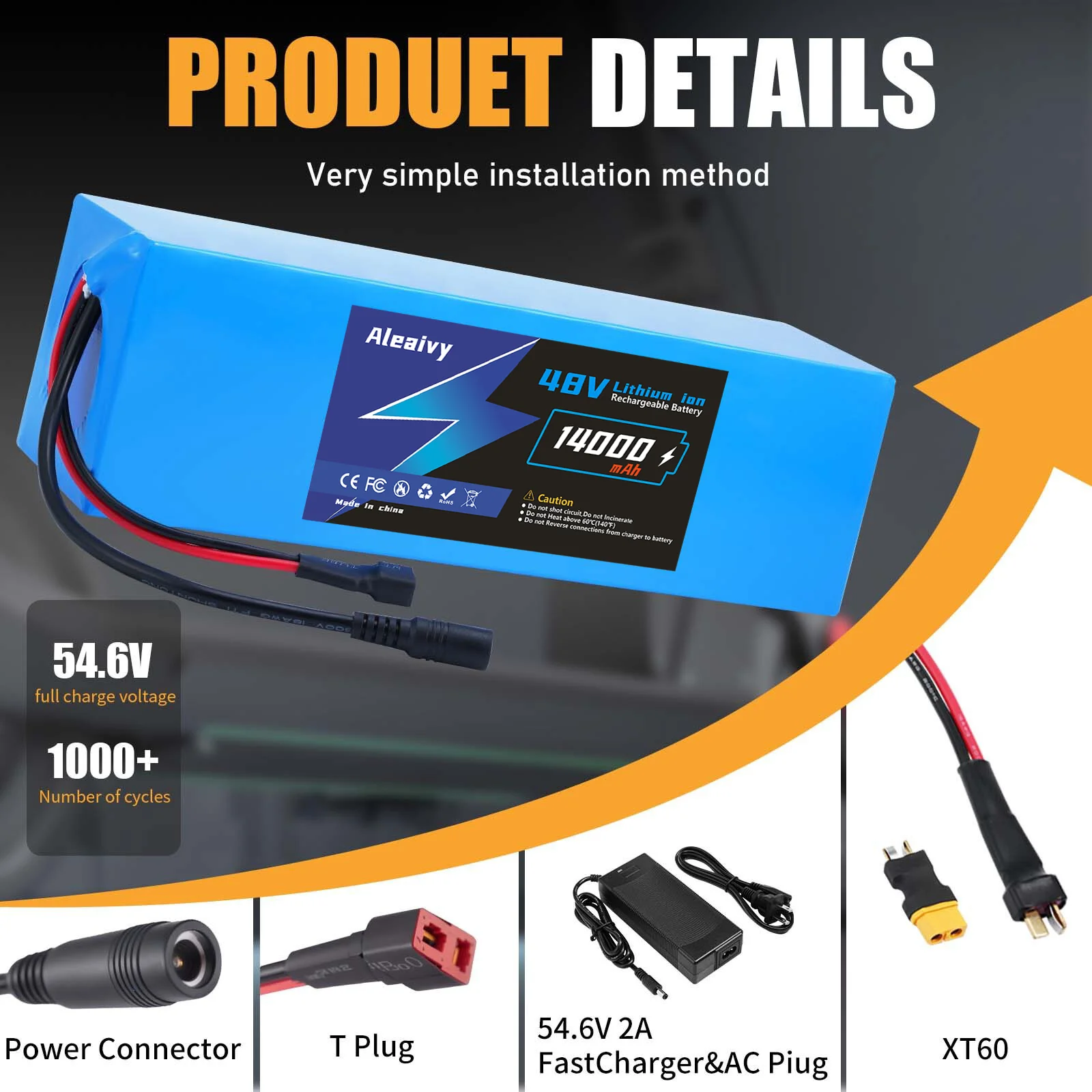 Batterie Li-ion de remplacement haute puissance 48V 14ah pour Scooter électrique/vélo, longue durée de fonctionnement, Pack Rechargeable ultraléger