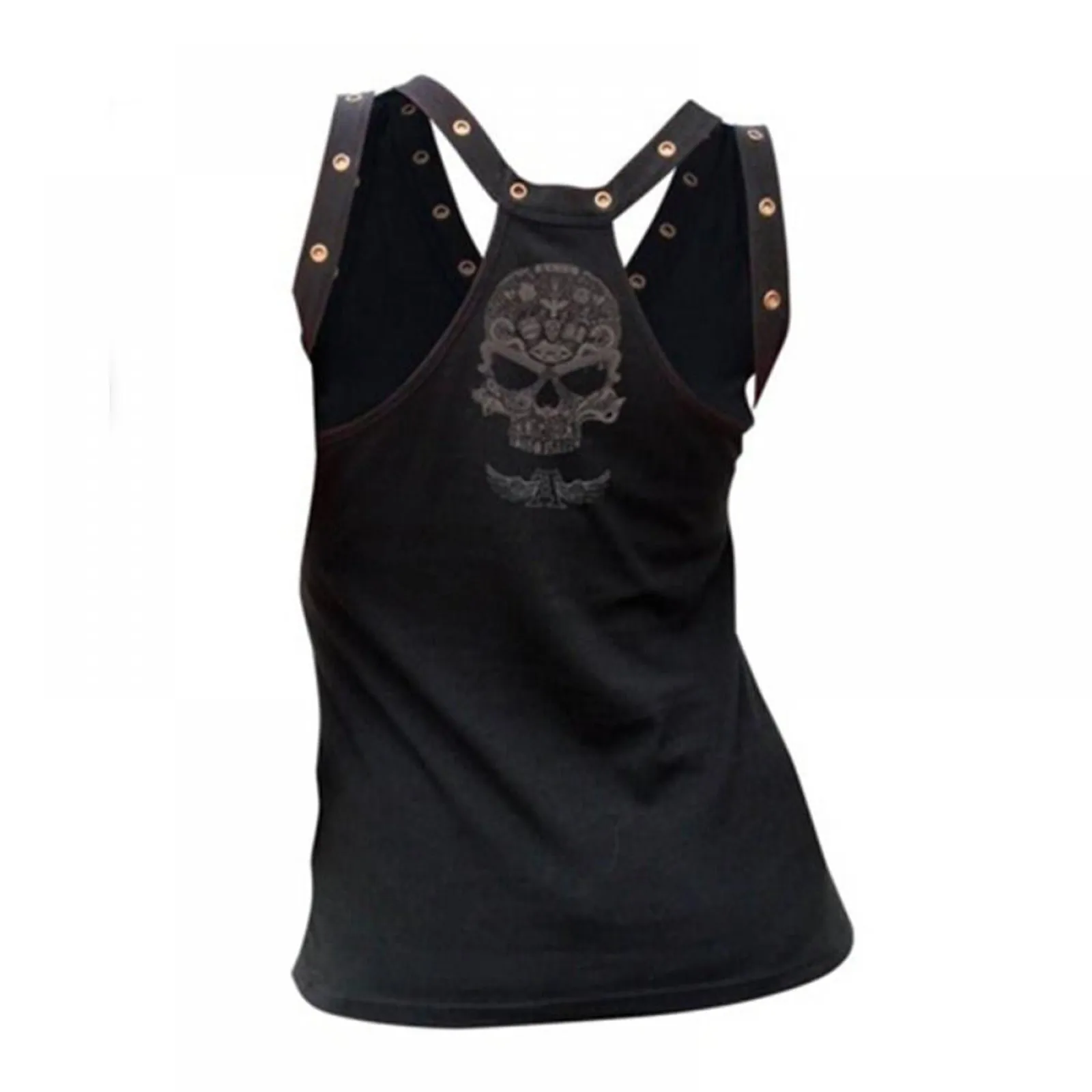 Women's Scary Print Hollow Out Vest Crew Neck Plus Size Tank Top Sleeveless Rivet Decor Chic Knitted Tops Black Women's Clothing