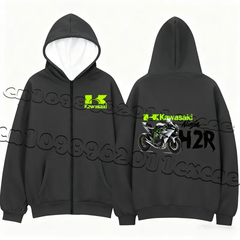

Kawasaki Zipper Hoodie Men's Autumn and Winter Hot Selling Thick Hoodie Adult Motorcycle Riding Trendy Cool Top