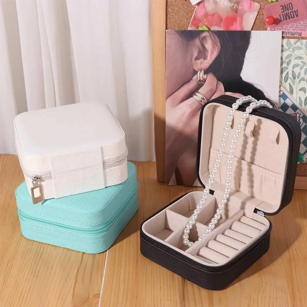 

Necklace Ring Velvet Jewelry Box Display Packaging Box Zipper Jewelry Storage Case Portable Square Earrings Organizer Holder