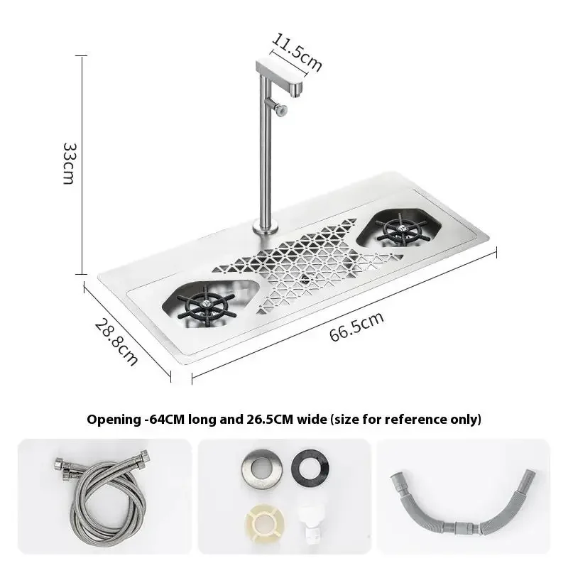 Dual Cup Washer with Cup Push Faucet Stainless Steel Embedded Pitcher Rinser  for Commercial Cafe Bar Cleaning