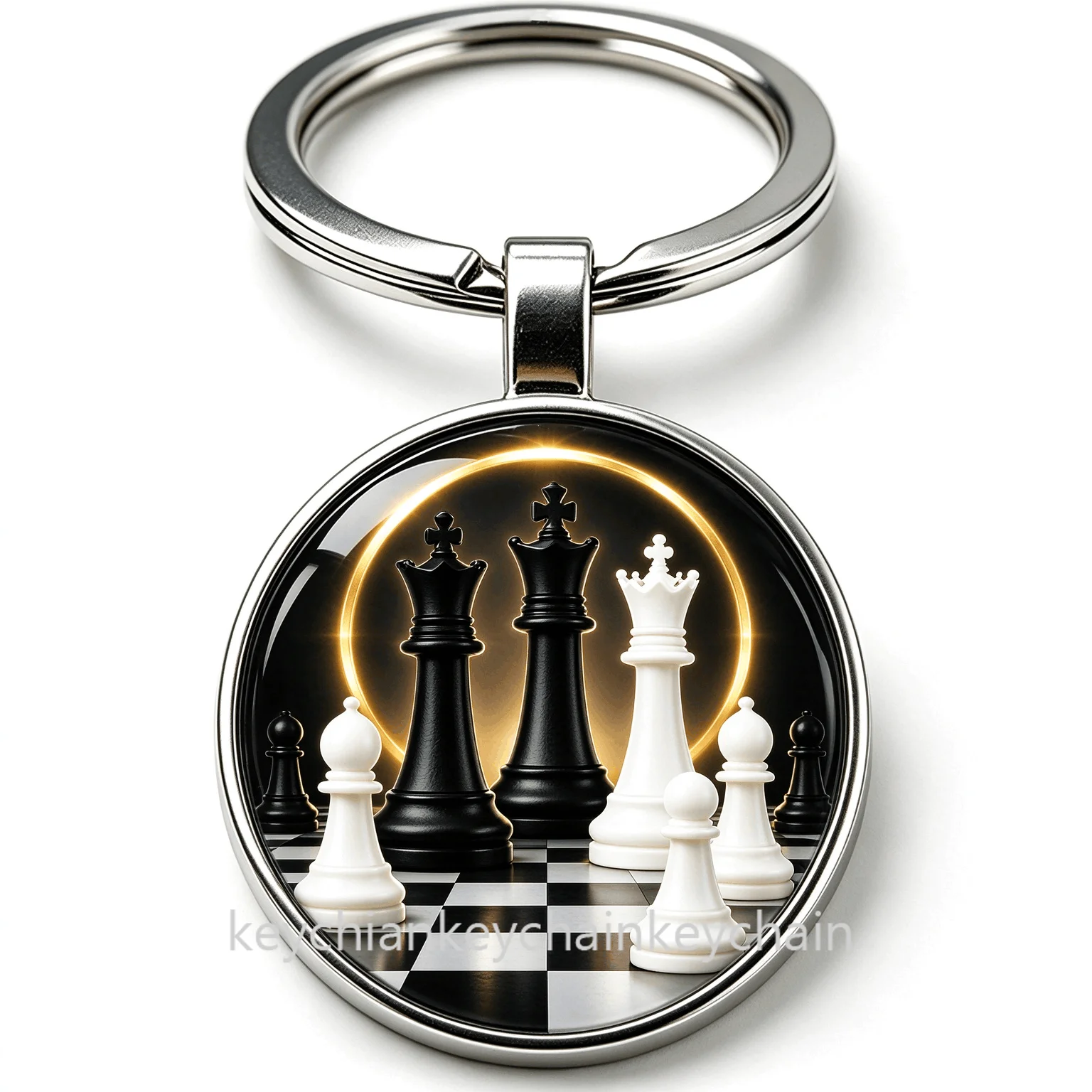 Chess pieces glowing circle  Round Keychain Keyring Bag Charm Gift