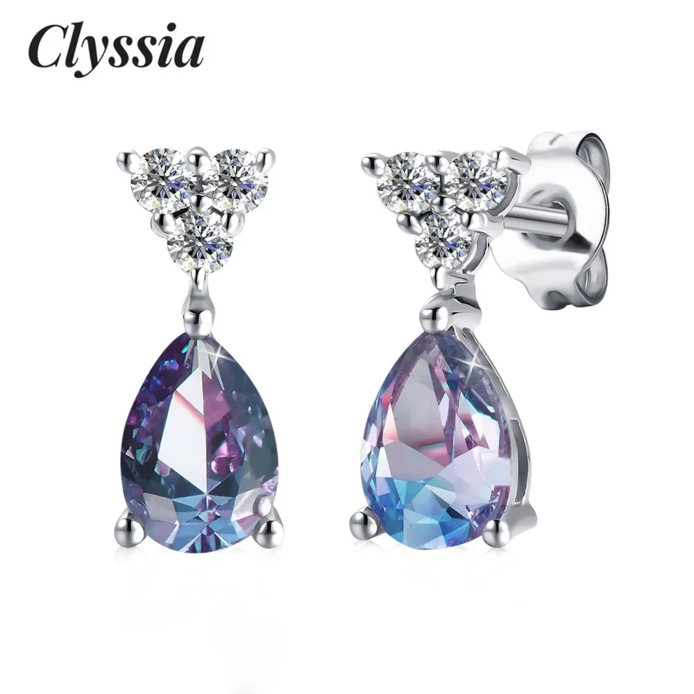 

CLYSSIA изменение цвета александритовый драгоценный камень треугольные серьги-гвоздики для женщин без никеля гипоаллергенные ювелирные изделия