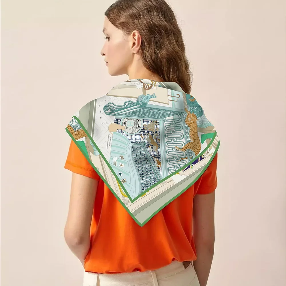 90cm Silk Scarf Shawl - Luxury Twill Square Scarf for Women, Hijab, Bandana, Foulard - 24 Prints Collection