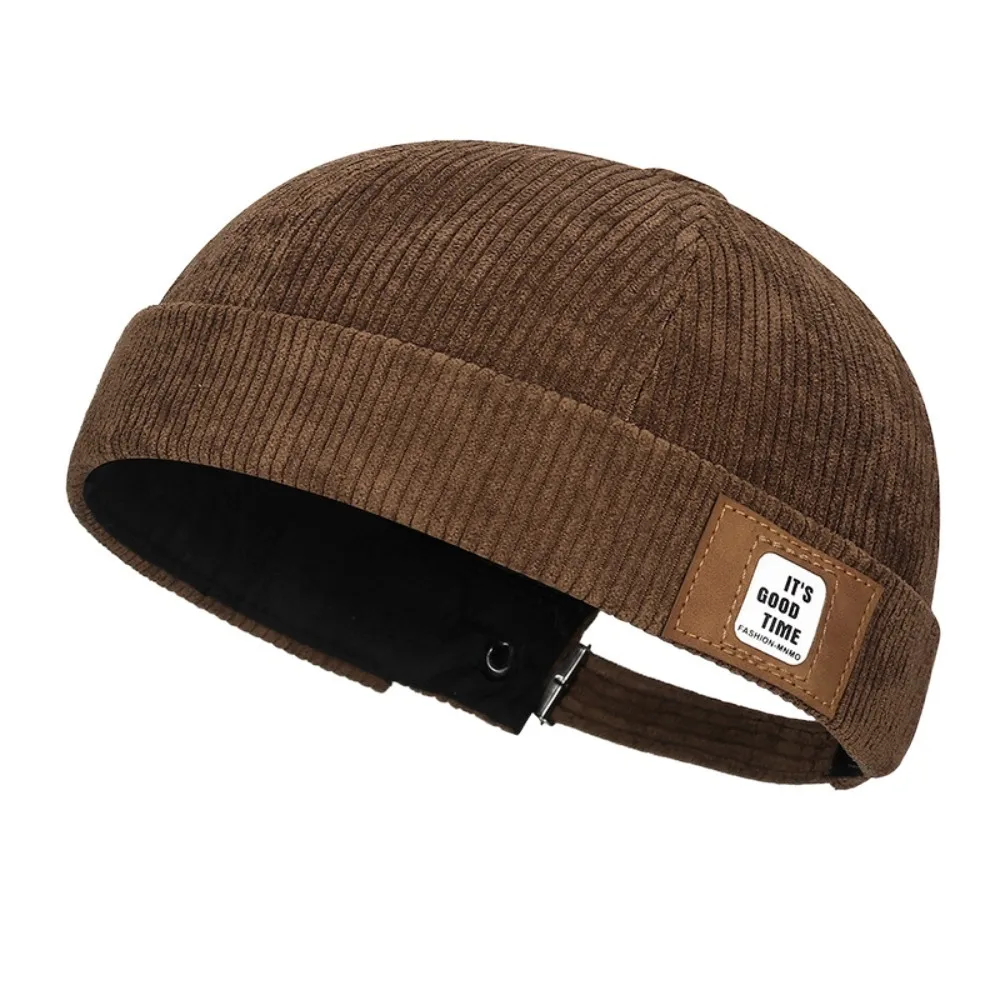 Fashion Solid Color Vintage Docker Cap Round Adjustable Corduroy Brimless Hat Comfortable Soft Dome Melon Cap Boys