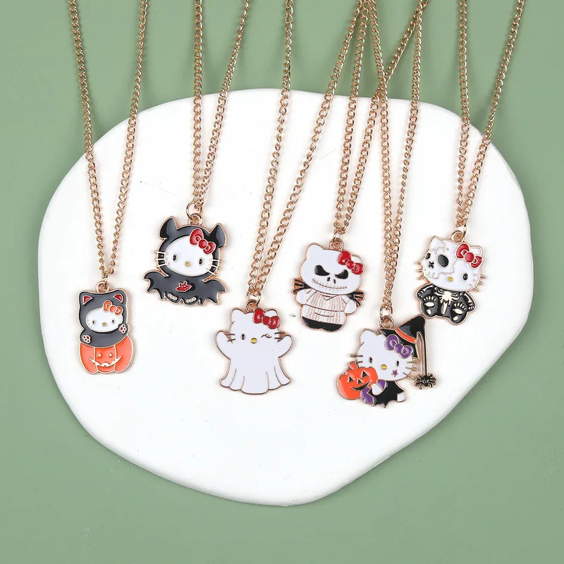 2024 Halloween Sanrios Necklace Kawaii Anime Hello Kitty Transform Demon Ghost Pumpkin Alloy Pendant Jewelry Pendant Gifts Toys