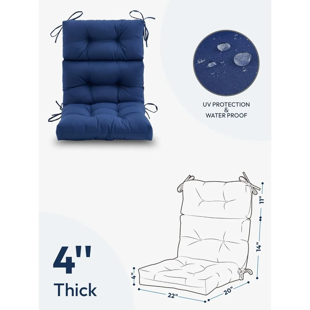 Set of 4,Waterproof All-Weather Tufted Seat Back Patio Furniture Cushions with Ties for Lawn