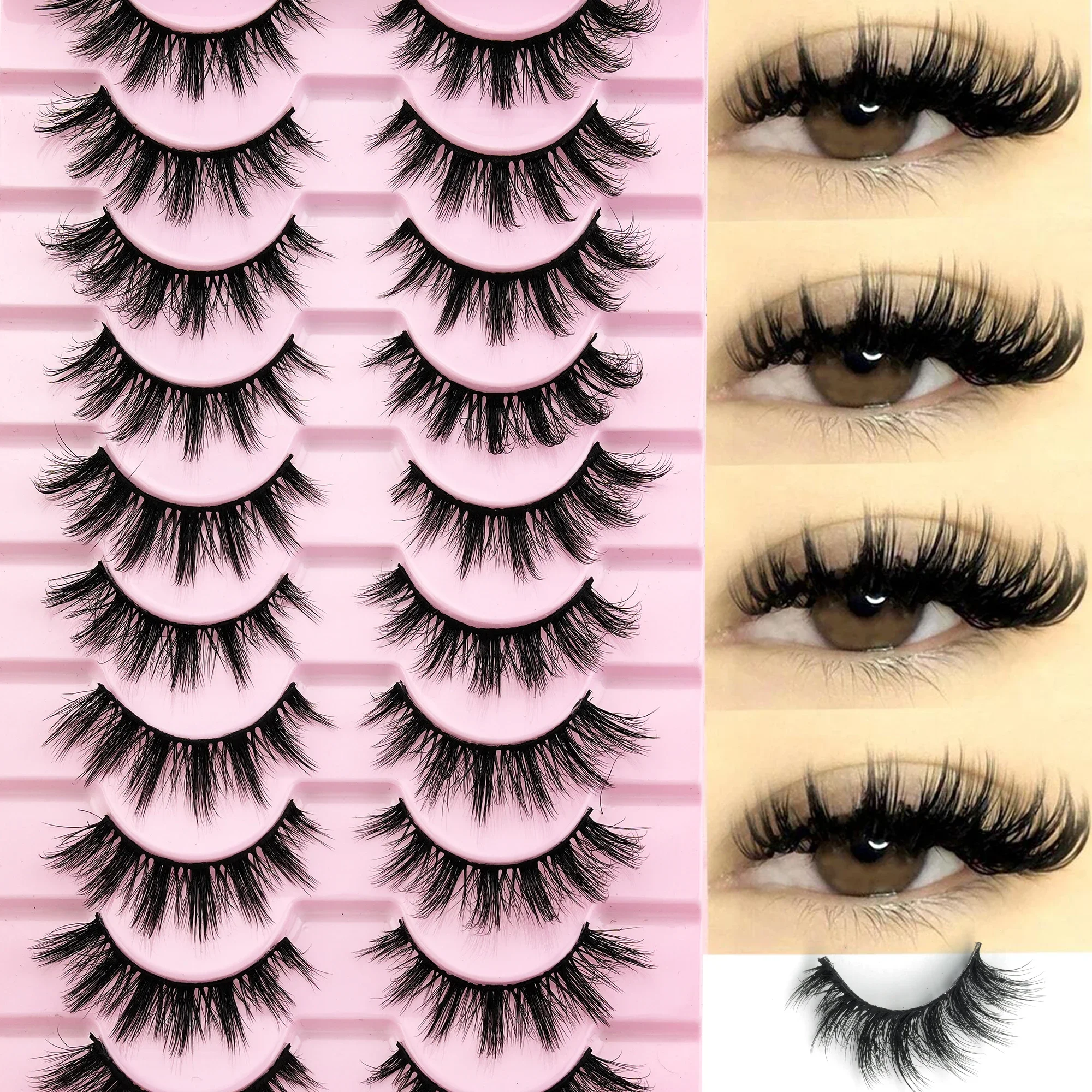 10 Pairs Wispy Criss-Cross Strip False Eyelashes Fluffy Faux Mink Voluminous Reusable Fake Lashes for Women Makeup