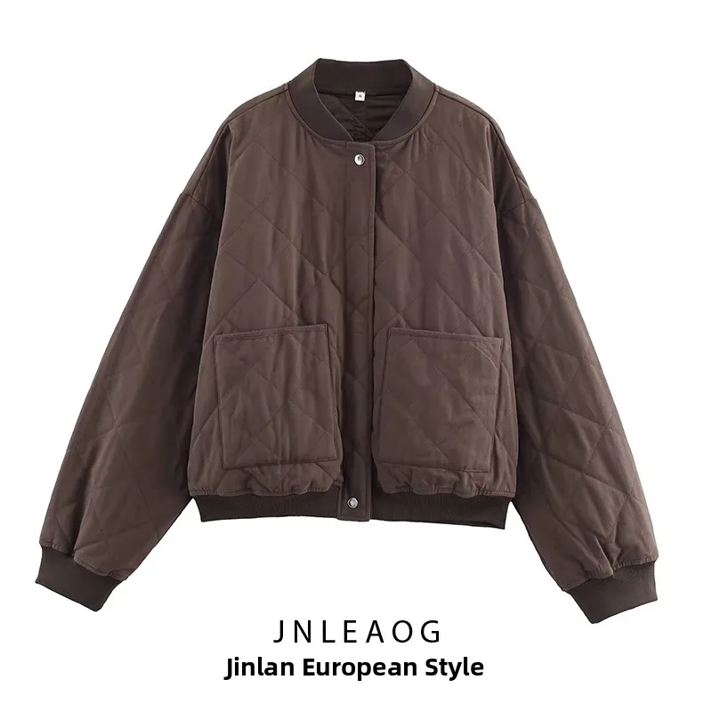 JNLEAOG Fashionable Quilted Pilot Jacket Women's Autumn New Style Versatile Warm Polyester Long Sleeve Zipper Closure Coat