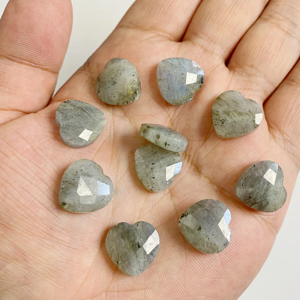 1/2/3/5pcs 15MM Natural Gray Black Labradorite Stone Beads Faceted Heart Loose Beads for Jewelry Making DIY Charms Accessories