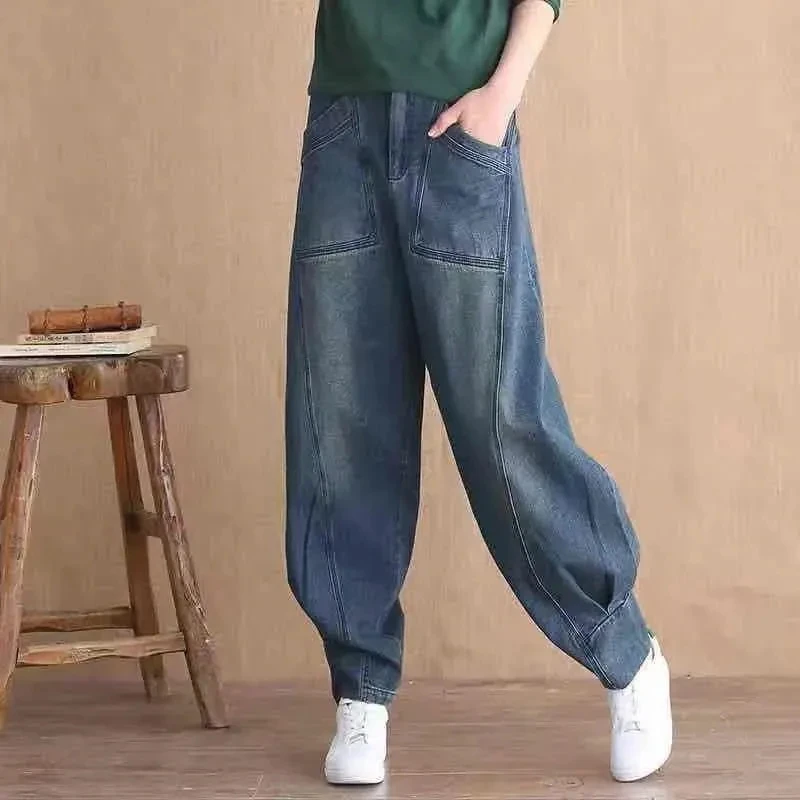 

Autumn Winter Korean Streetwear Vintage High Waist Women Jeans New Casual Loose Cotton Denim Pants Female Harem Jeans Trousers