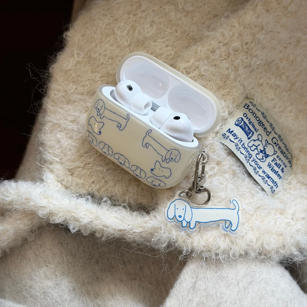 Blue Simple Stroke Line Dachshund Dog Small Dog Head With Pendant Earphones Protective Cover Case for AirPods 1 2 3 4 Pro2 Pro3 view 5