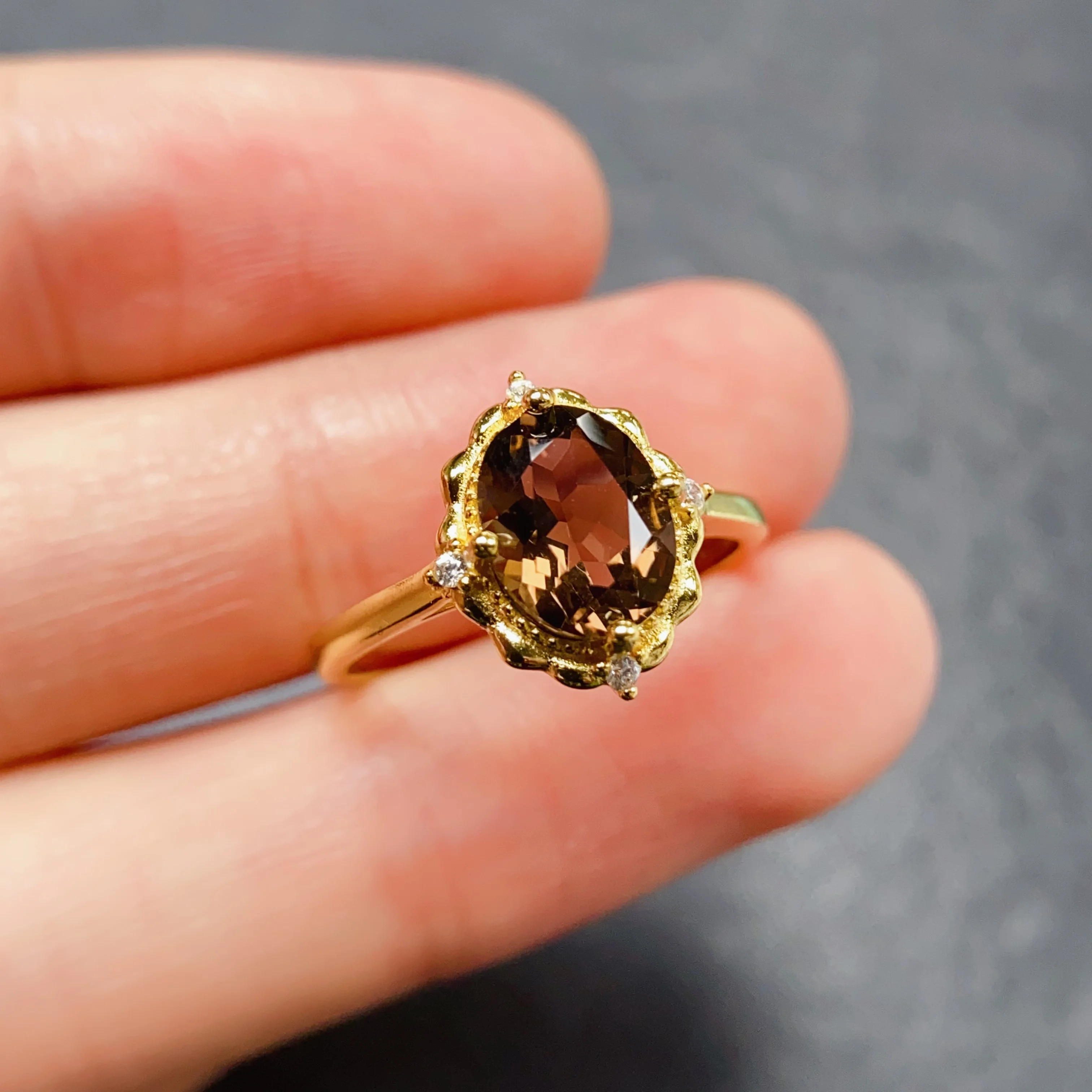 

7*9mm Natural Tea Colored Crystal Ring S925 Sterling Silver Certificate Design Fine Fashion Charm Weddings Jewelry for Women FS