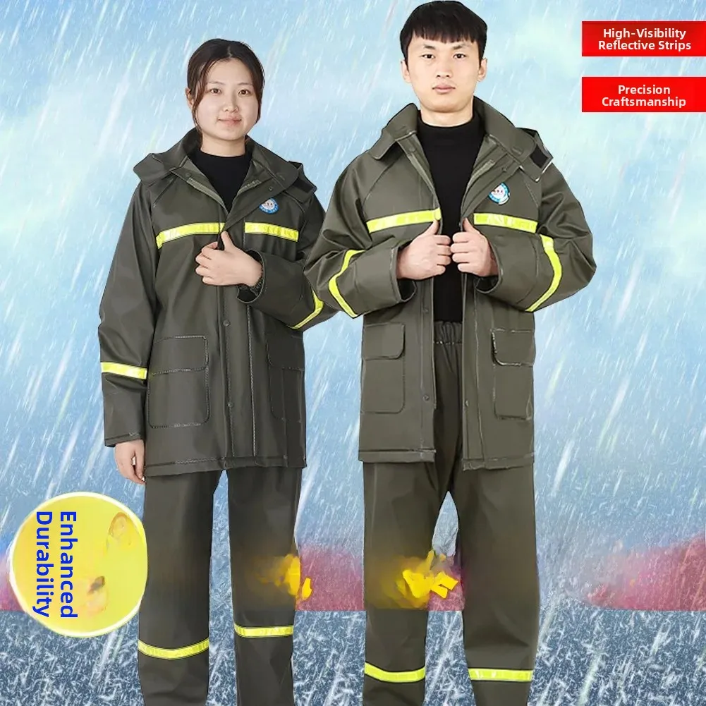 Long Separate Men's Raincoat And Trousers Set Waterproof  Vehicle Riding Rainwear Full Body Adult Pure Color Umbrella