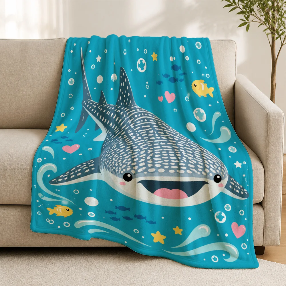 Cute Shark Underwater Ocean Theme Throw Blanket for Sofa Couch Kids Nursery Decor Beach Nautical Gift