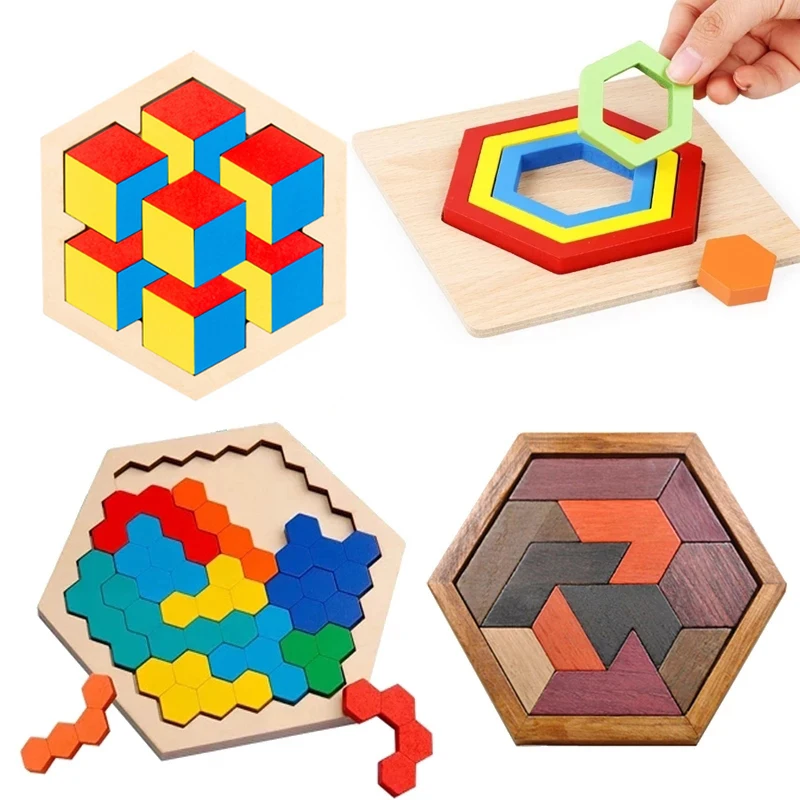 

Montessori Tangram 3D Wooden Puzzle Geometry Jigsaw Puzzle Wooden Constructor Board game educational toys for children gifts