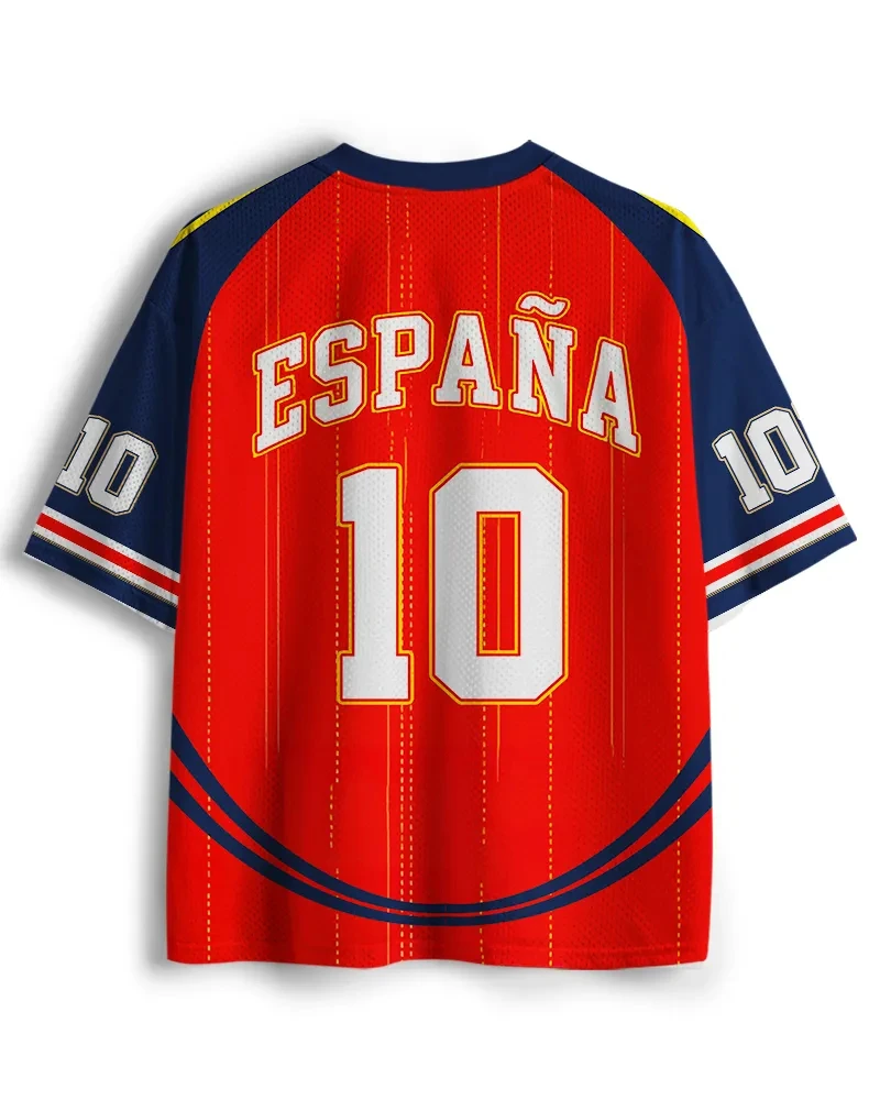 Men Spain ESPANA 10 Number Football Jersey Bull Pattern Quick Dry Mesh Short Sleeve Soccer Sports Training T Shirt