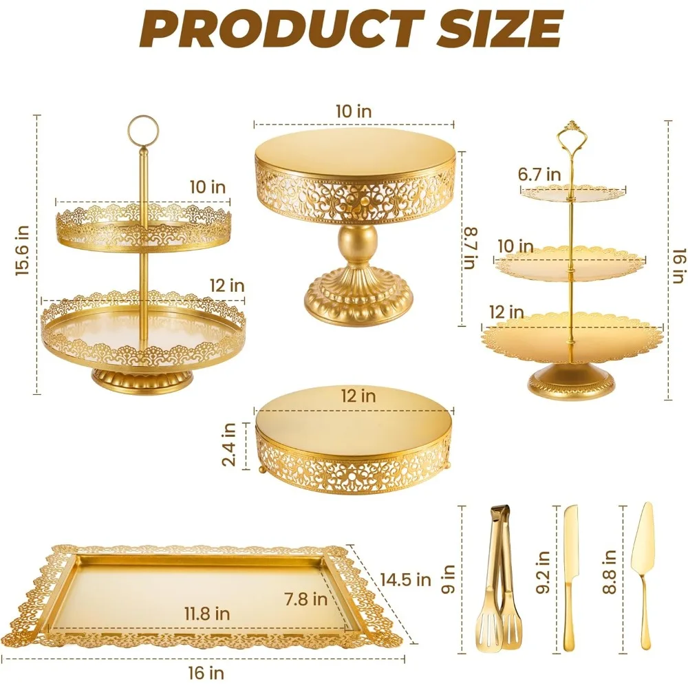 

Gold Cake Stand Metal Dessert Table Display Set Tiered Cupcake Holder Fruit Candy Donut Plate Serving Tower Tray Platter