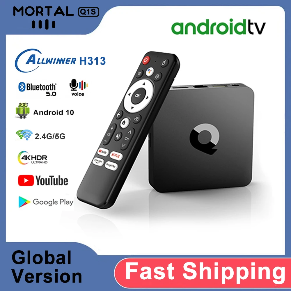 Mortal Q1S Global Version Android 10 Bluetooth 5.0 TV Box Allwinner H313 2GB 16GB 4K HDR10 Multi-language Streaming Media Player