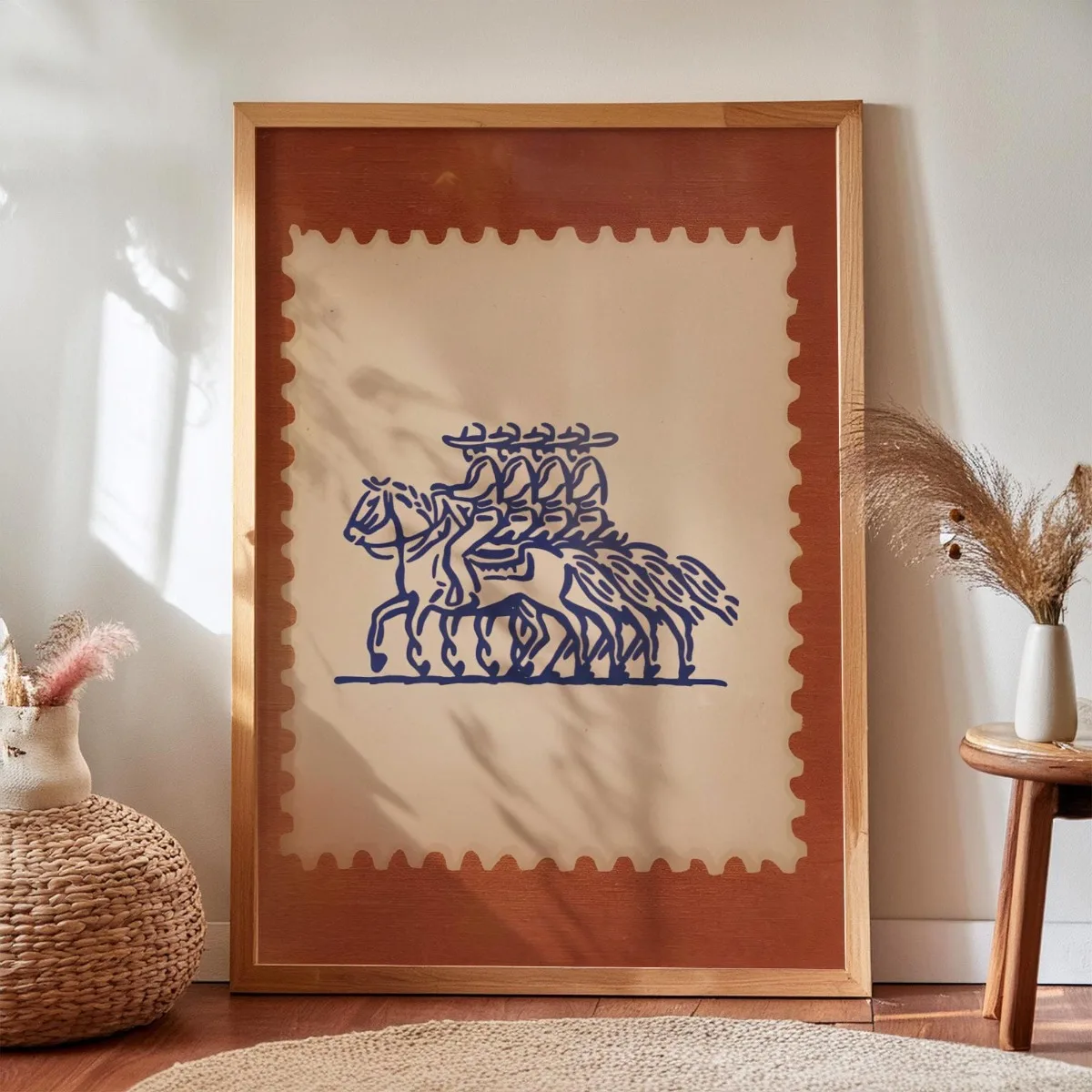 Vintage Stamp Horse Rider Canvas Prints Poster Retro Western Equestrian Abstract Line Art Prints Bedroom Wall Art Home Decor