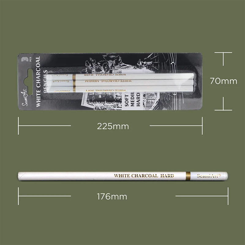 3pcs White Sketch Charcoal Pencils for Sketching Painting Drawing
