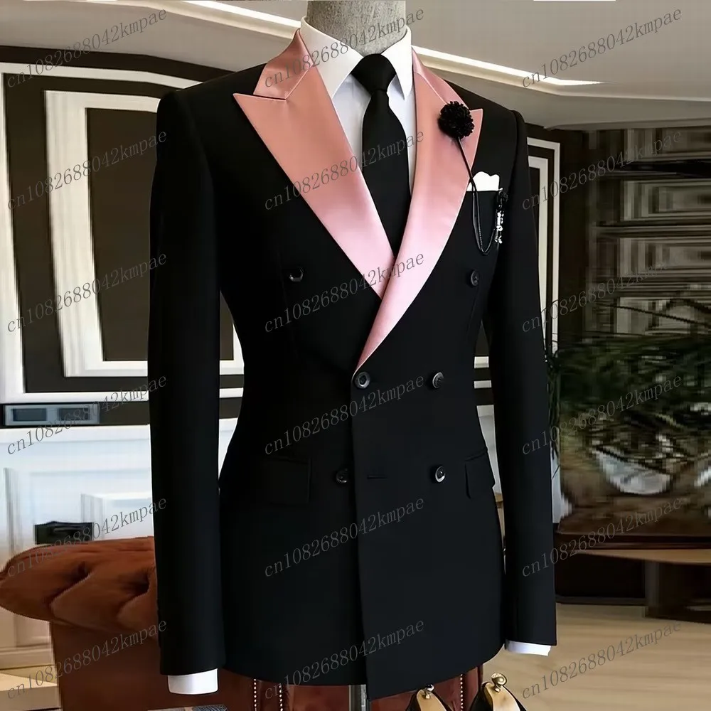 

Black And Pink Men Blazer Business Formal Occasion Office Coat Casual Work Prom Single Jacket Wedding Party Fashion Male Suit