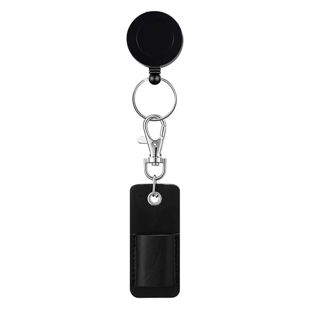 Pen Holder Keychain Badge Reel Pen Holder Sleeve Pouch Pen Organizer Key chain with Carabiner PU Leather Retractable
