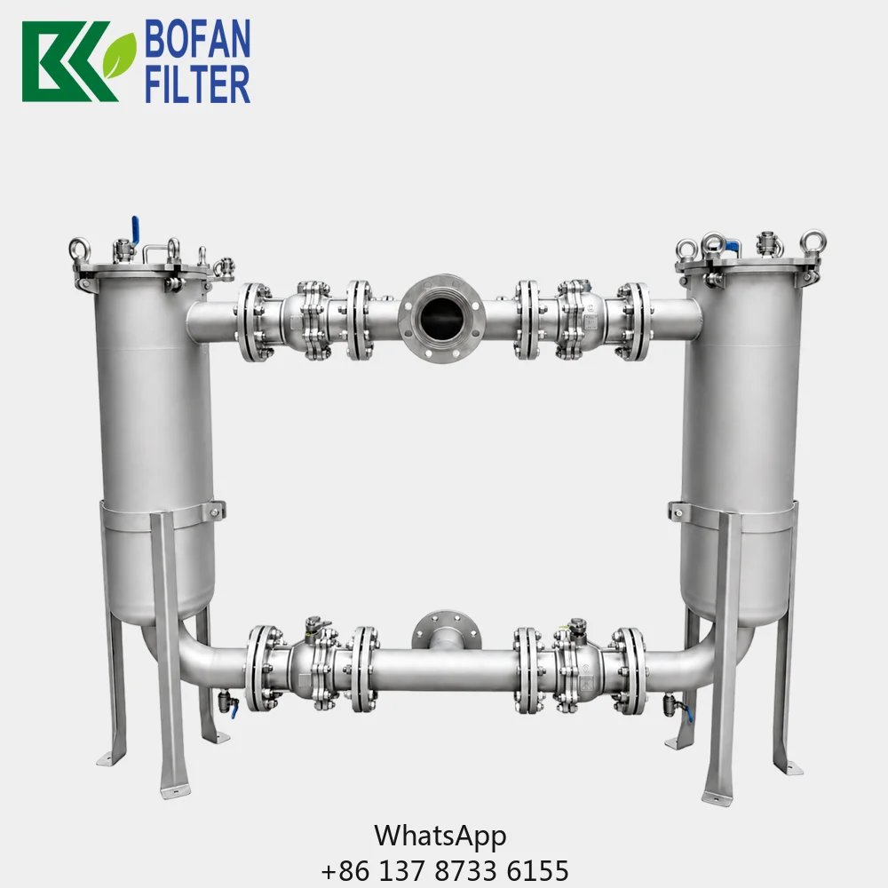 Sanitary Duplex Parallel Bag Filter, Continuous Flow Dual Filter System For Water Chemical Food Filtration