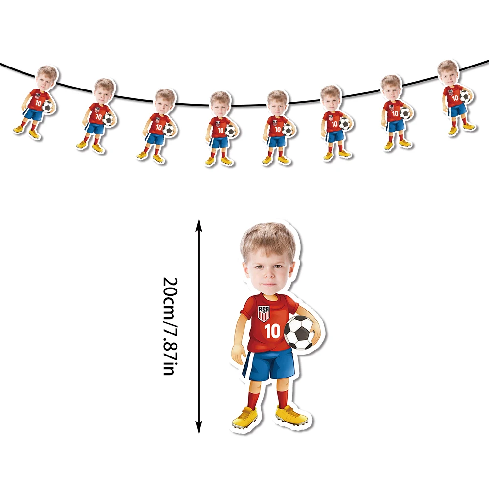 Individuell gestaltetes Fotobanner mit Fußballspieler-Motiv, perfekt für Fußball-Geburtstagsfeiern, Partyzubehör. – Detail 5