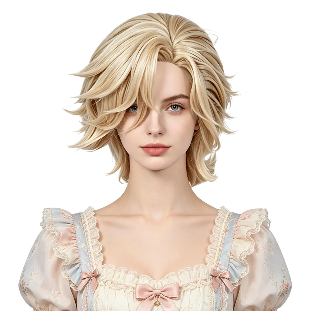 

Milky Blonde Cosplay Wig With Natural Parting Soft Fluffy Anime Game Character Wig Heat Friendly Synthetic Hair For Daily Party