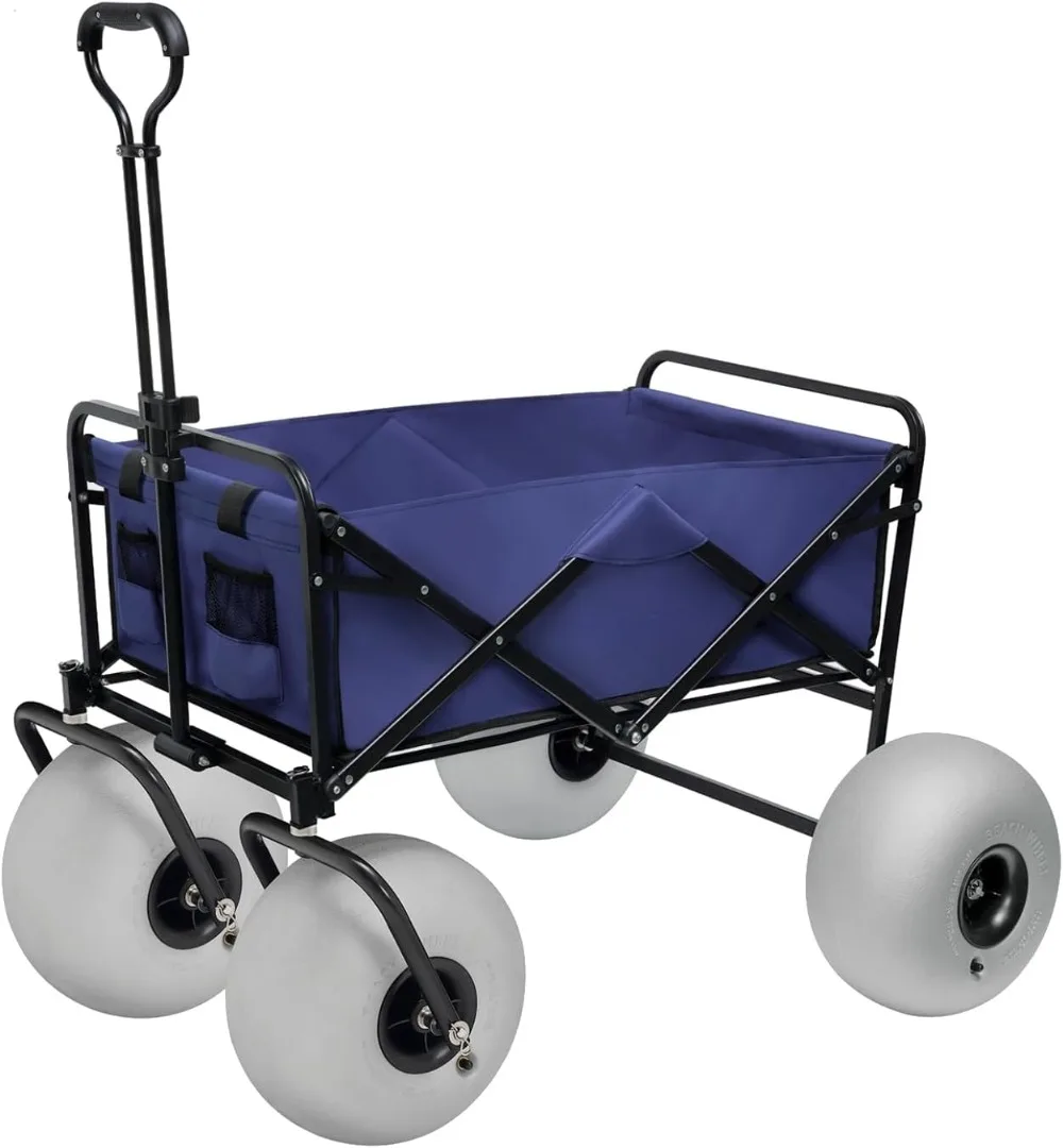 Beach Wagon with Big Wheels for Sand, Collapsible Cart with 13'' Balloon Wheels (Pump Included)