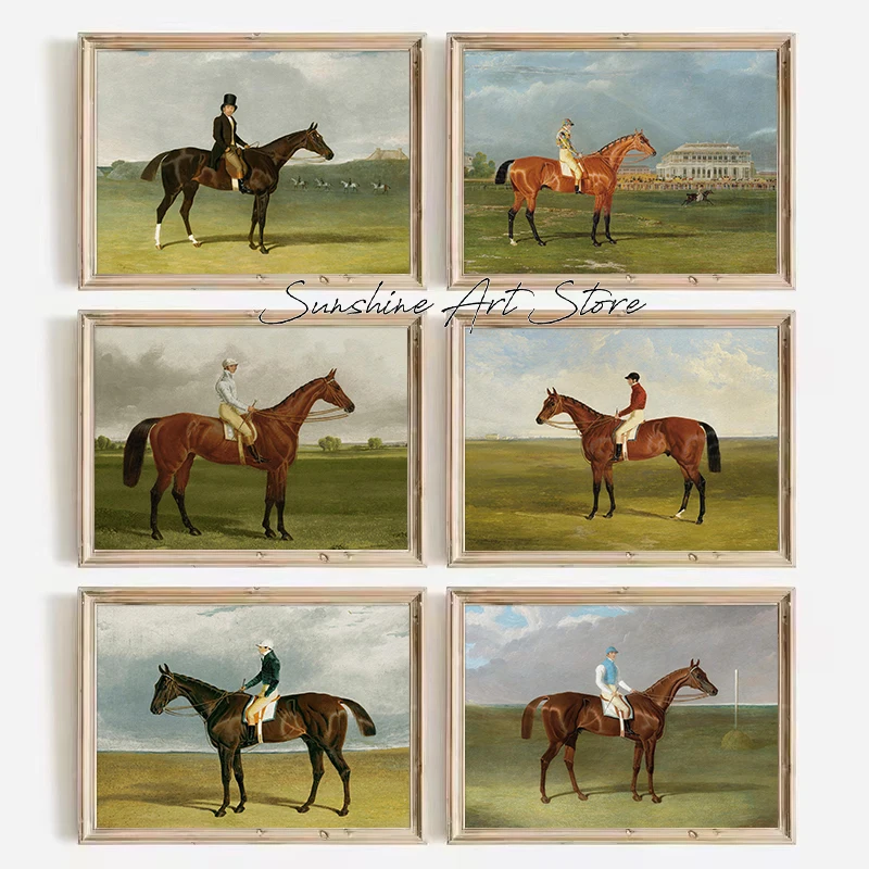 Racehorse with Margrave Equestrian Horses Farmhouse Vintage Jockey Horse Riding Poster Canvas Painting Wall Pictures Home Decor