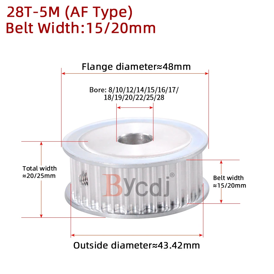 28Teeth HTD5M Synchronous Timing Pulley Bore8/10/12/14/15/19mm Width=15mm 28T AF Timing Pulleys bore keyway diameter3/4/5/6mm