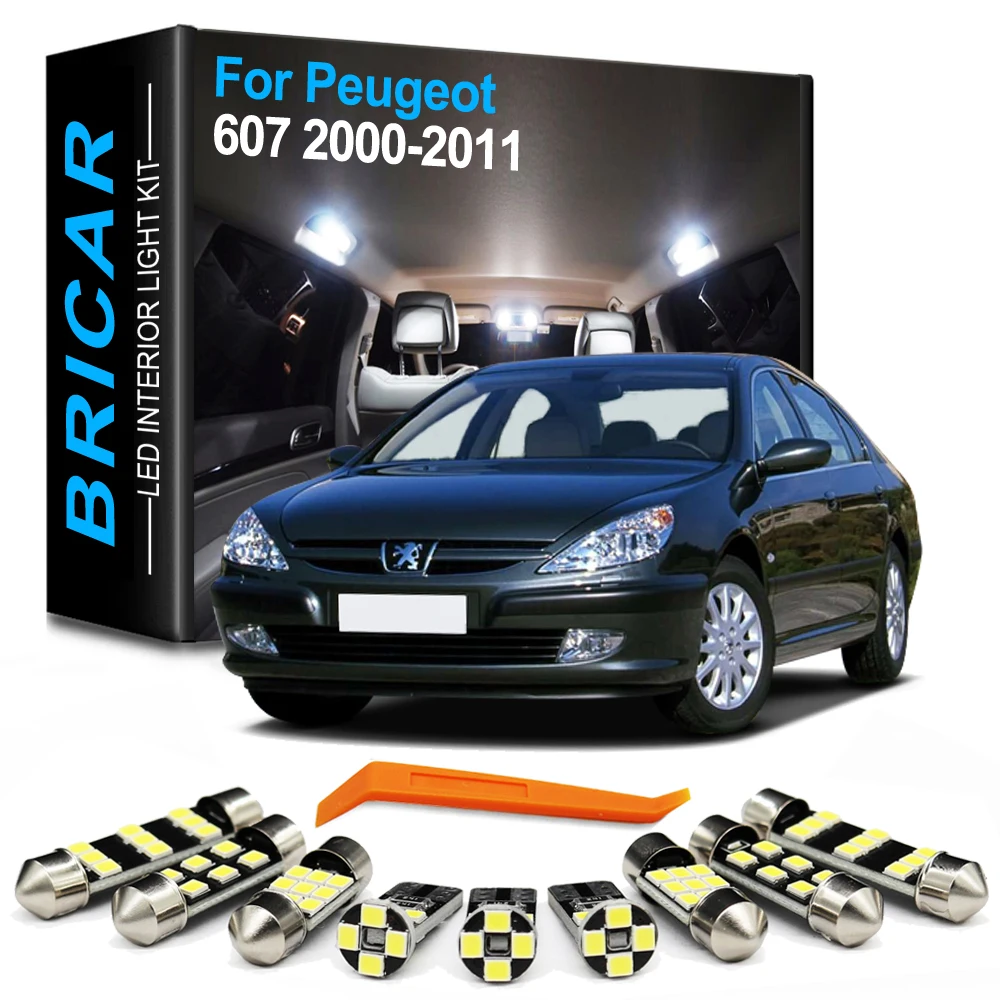 Bricar 21Pcs Canbus Interior LED Bulb Light Kit For Peugeot 607 2000-2006 2007 2008 2009 2010 2011 Car Reading Dome Trunk Lamp