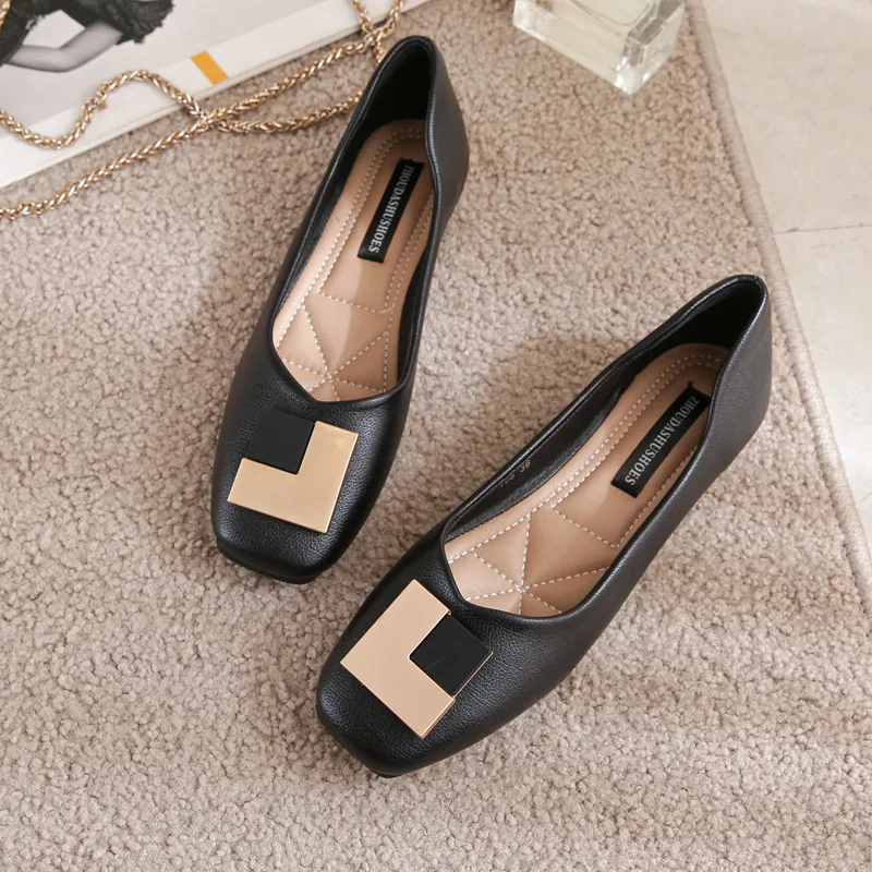 Plus Size 33-43 Women Flats Low Heel Pumps Office Lady Basic Loafer Shoes Buckle Chain Soft Soles Slip on Girls Fashion A68
