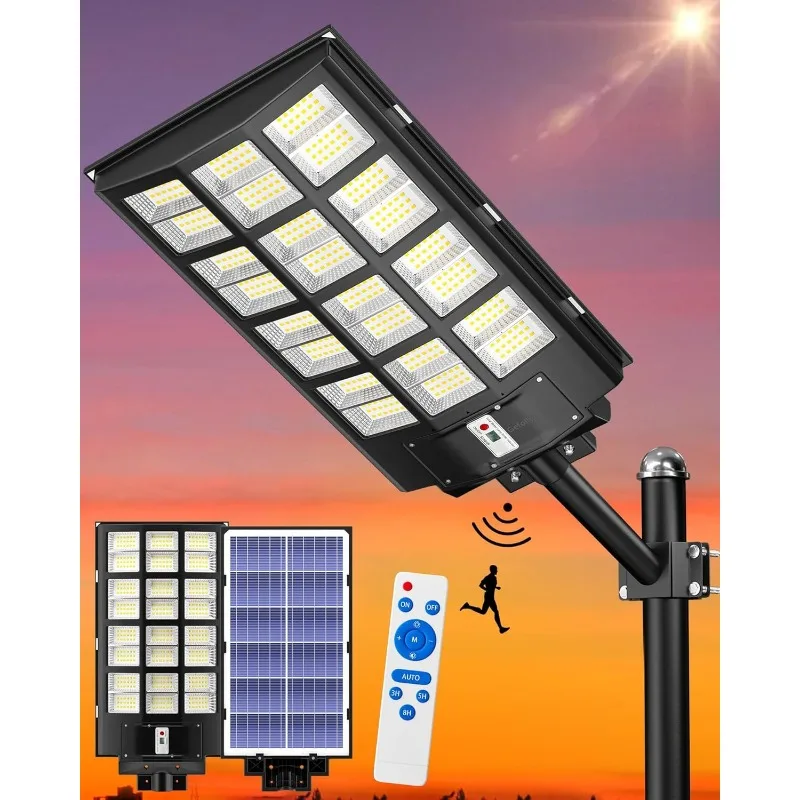 SL-6000W Solar Street Light Outdoor, Wide Angle 600000LM Commercial Parking Lot Light Dusk to Dawn