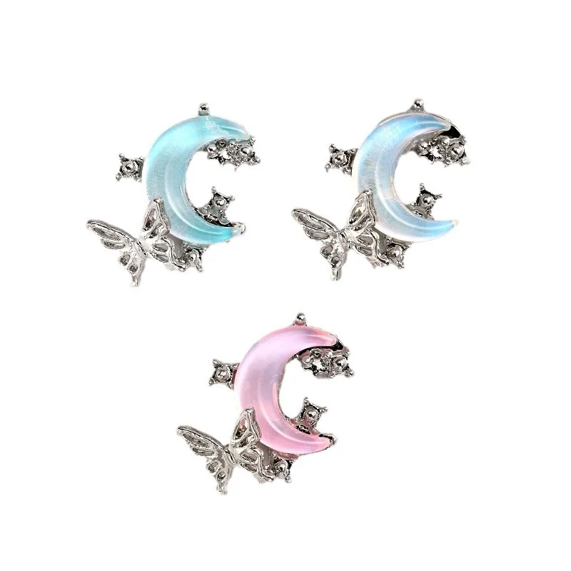 10PCS 3D Luxury Alloy Butterfly Nail ArtCharms Moon Rhinestone Accessories Parts For Nails Decoration Manicure Supplies Material
