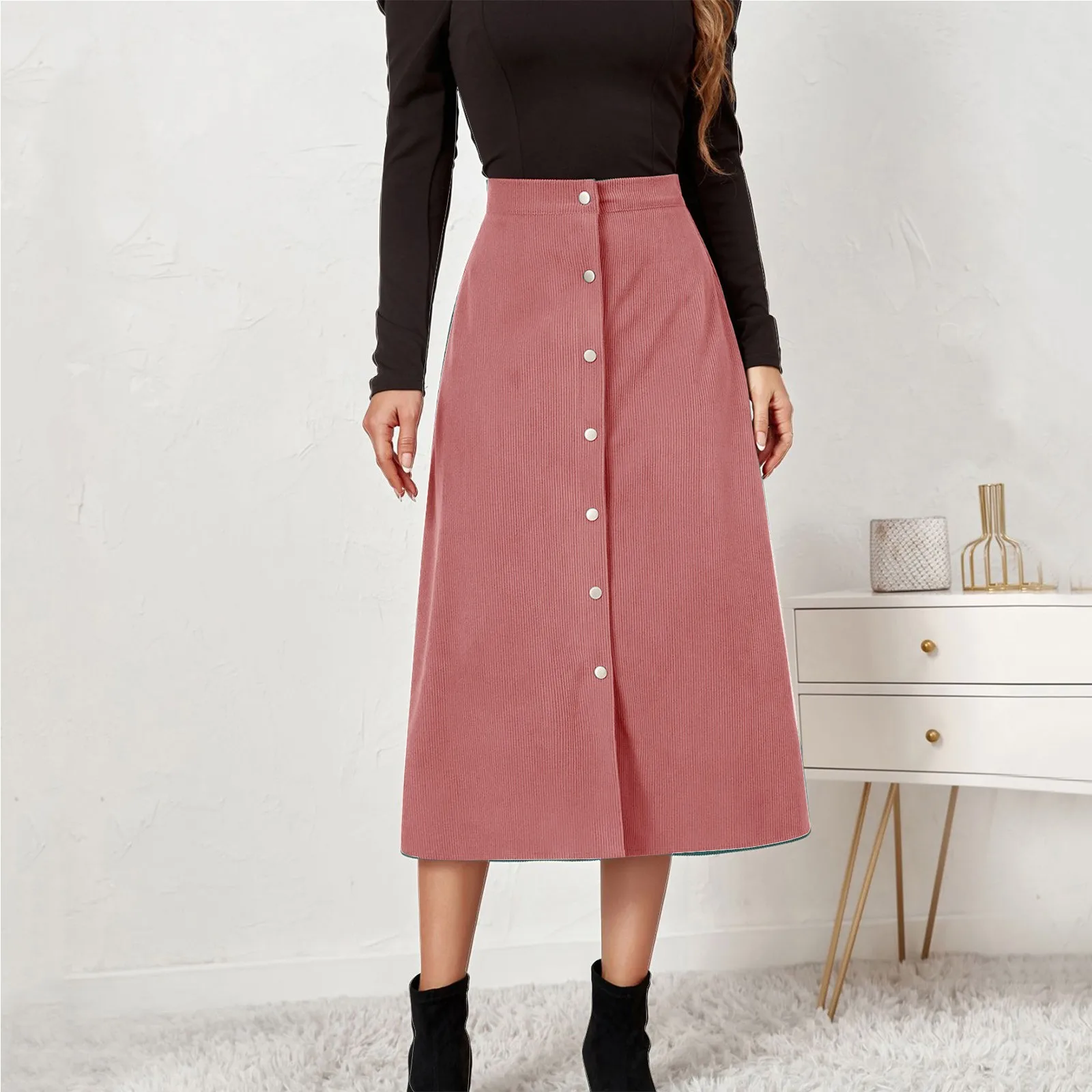 Autumn And Winter Women's Elegant Corduroy Hip Wrap Single Breasted Slim Fit Skirt Versatile Solid Color A Line Long Skirt