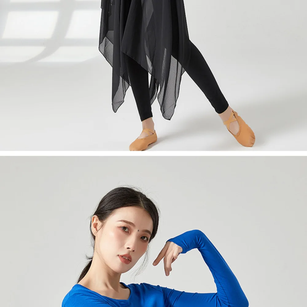 Women Loose Dance Shirt Modal Long Sleeve Thumb Hole Top Yoga Training Fitness Athletic Modern Stage Performance Clothing