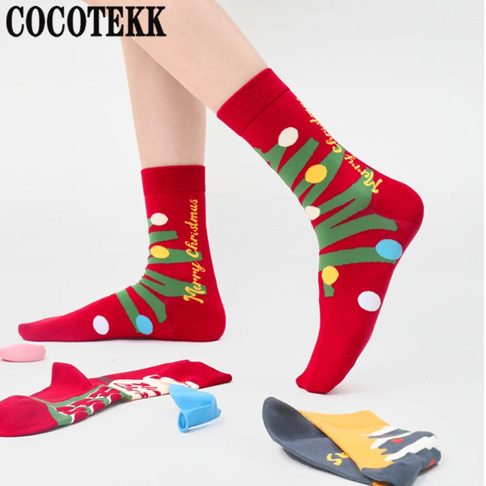 New Fashion Santa Claus Snowman Casual Women Combed Cotton Socks Elk Tide Tree Funny Couple Men Socks Winter Warm Christmas Gift