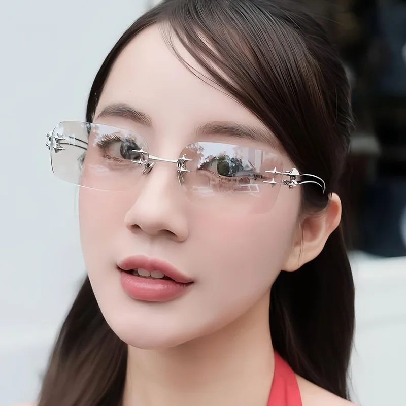 

Rimless Metal Square Star Decoration Sunglasses Fashion Luxury Designer Y2K Classic Punk Shades Summer Travel Sun Glasses UV400