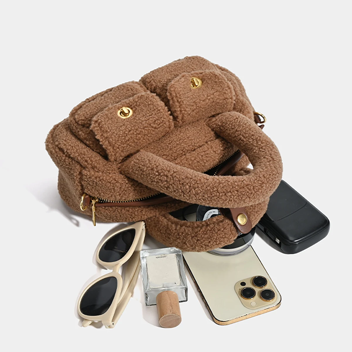 حقيبة كتف نسائية شتوية جديدة من القطيفة، حقيبة بوسطن ريترو وبسيطة، حقيبة كروس متعددة الجيوب، حقيبة يد كاجوال يومية.