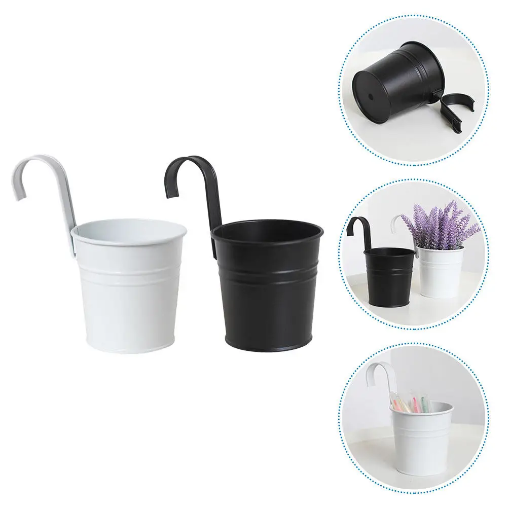 2Pcs Hanging Flowerpots Detachable Hook Iron Plant Pots Simple Vertical Wall Mounted Flower Planters for Home Office Balcony