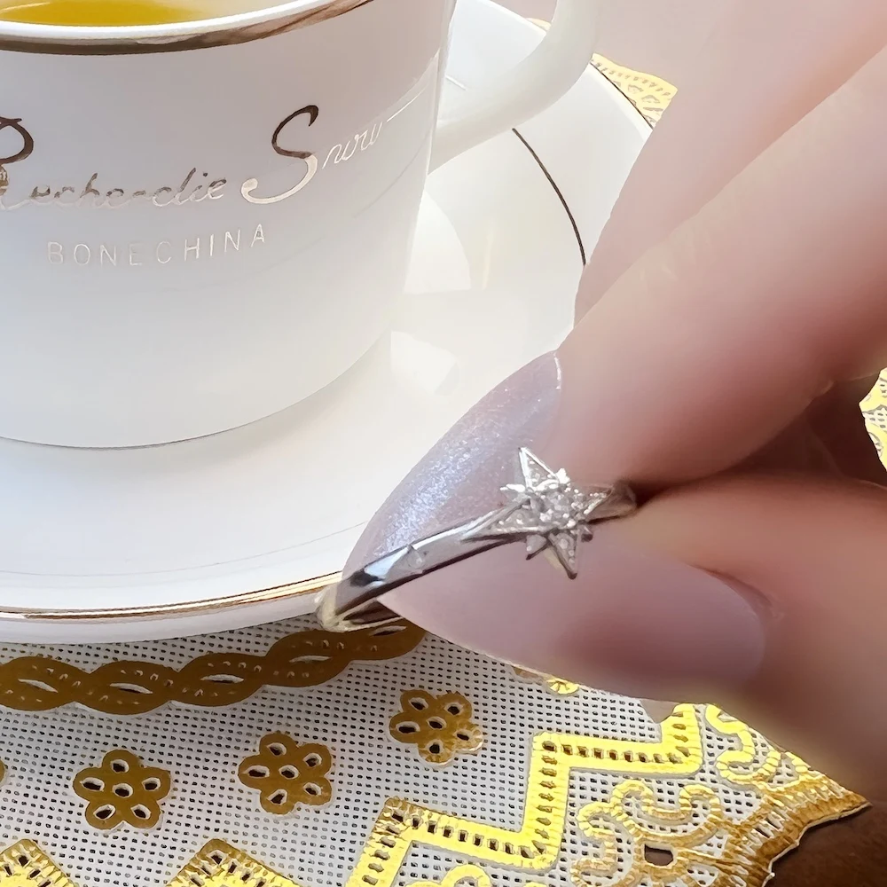 Fascinates Stern-Ring im Europa-Stil, brandneuer glamouröser feiner Schmuck für Damen, Frühling, 925er Sterlingsilber, trendiges Geschenk – Detail 6