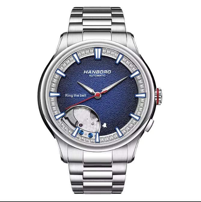 

HANBORO Men Automatic Watch Alarm Mechanical Wristwatch Waterproof Sapphire Mirror Luminous Miyota 9015 Crystal Inner Bezel